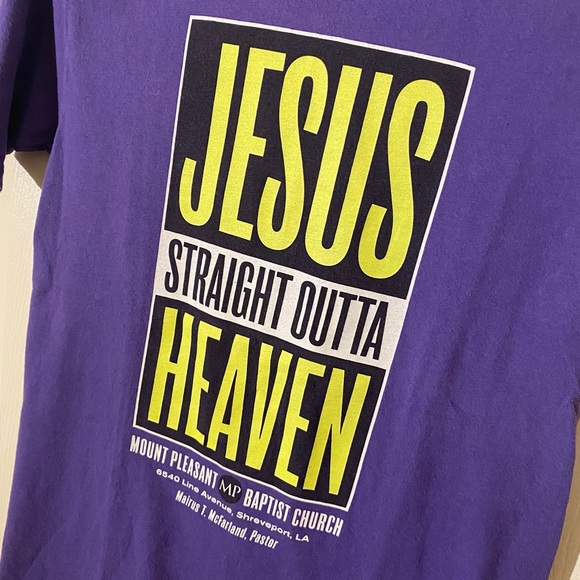 Vintage Y2K Jesus Straight Outta Heaven Christian Church Tee - Picture 2 of 4